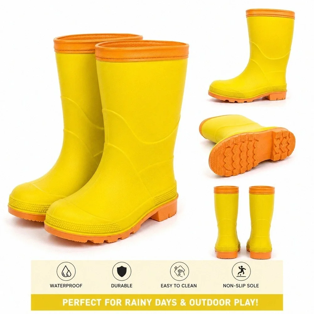 WBuffalo Little Girls' Yellow‎ Rain Boots Waterproof Rubber Size 3 New With Tags